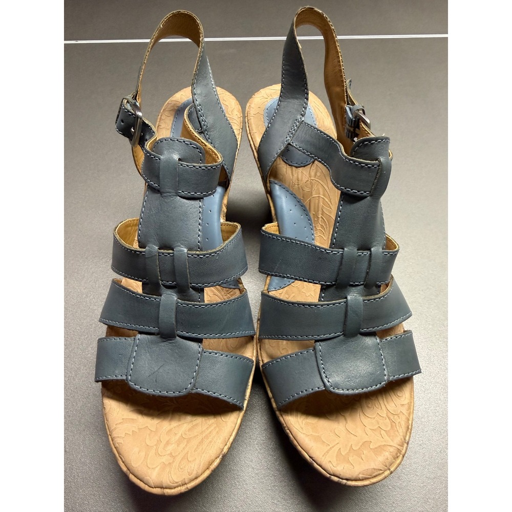 BOC Born Concept Blue Leather Strappy Cork Wedge Sandals‎ BC4704 Womens 8